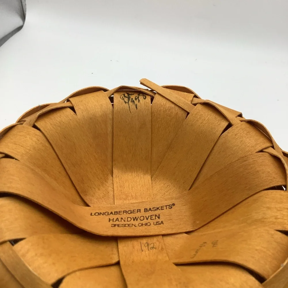 Vintage 1998 Longaberger Round Handwoven Basket with Handles and Plastic Liner